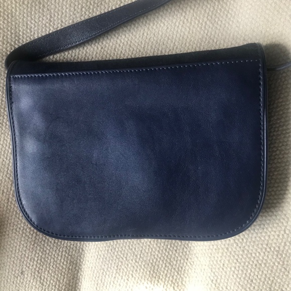 Tory Burch Crossbody Clutch Bag Navy Blue Gloria Suede turnlock embossed gold - Picture 10 of 16